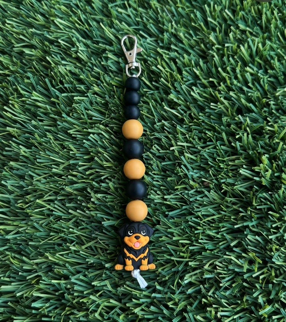 Rottweiler Dog Silicone Bead Keychain & Bag Charm