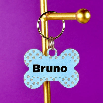 Custom Aluminum Pet ID Tag – Blue & Paws Design