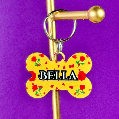 Custom Aluminum Pet ID Tag – Yellow & Roses Design
