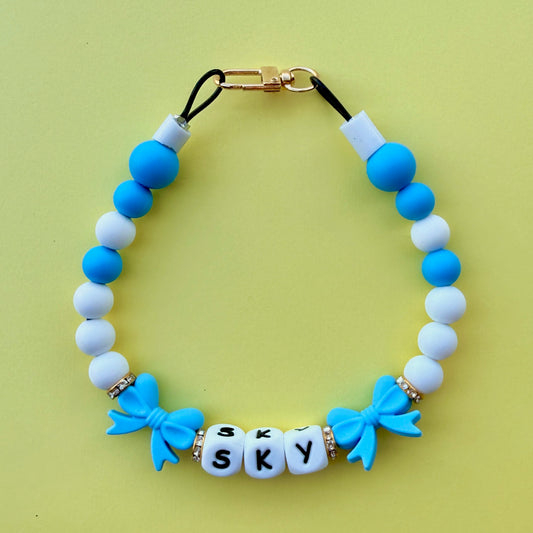 Sky Blue Bows Custom Silicone Bead Pet Collar