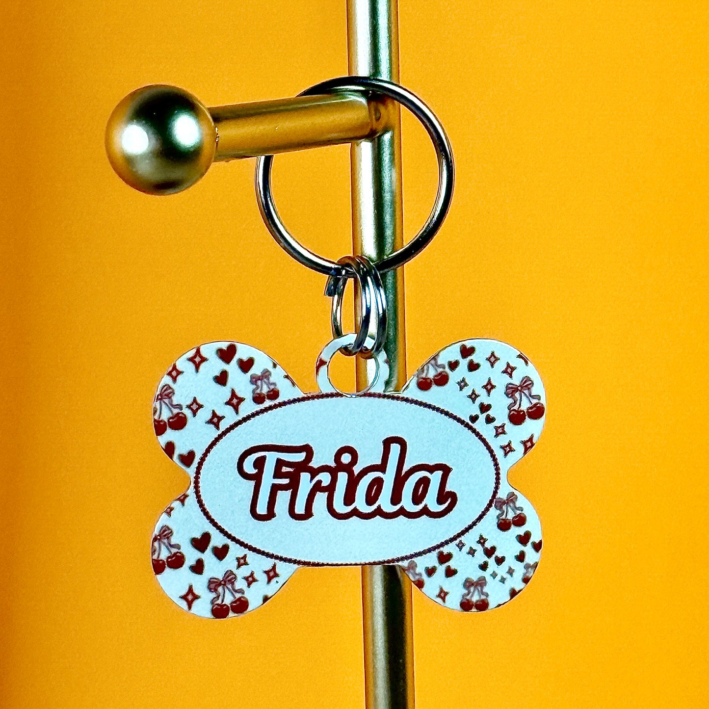 Custom Aluminum Pet ID Tag – Cherry, Stars & Hearts Design