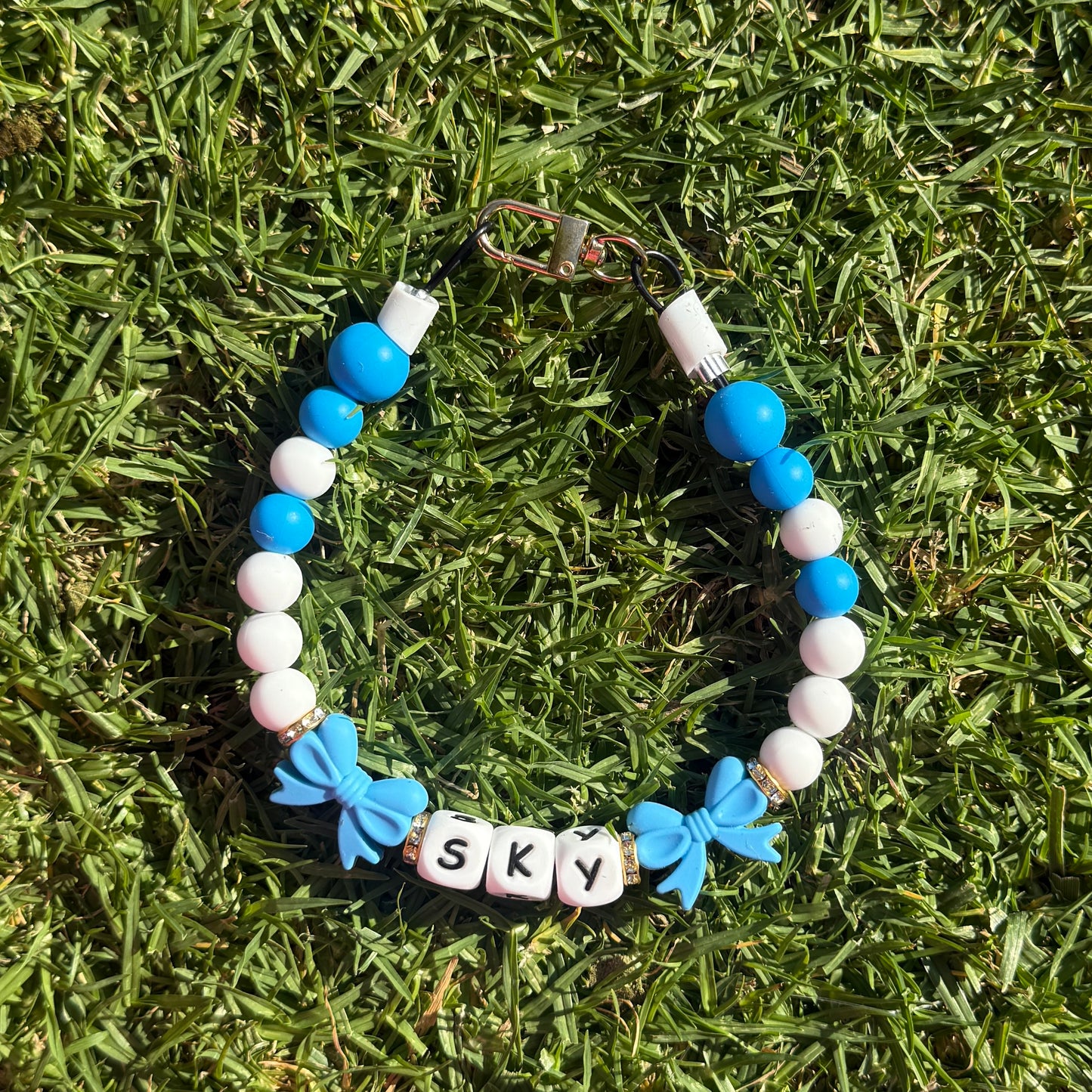 Sky Blue Bows Custom Silicone Bead Pet Collar