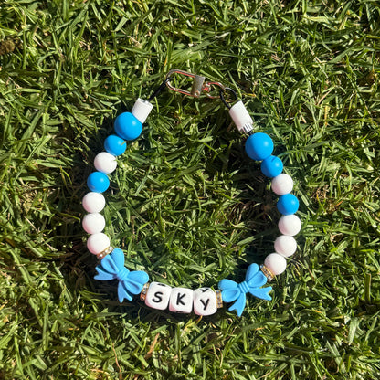 Sky Blue Bows Custom Silicone Bead Pet Collar