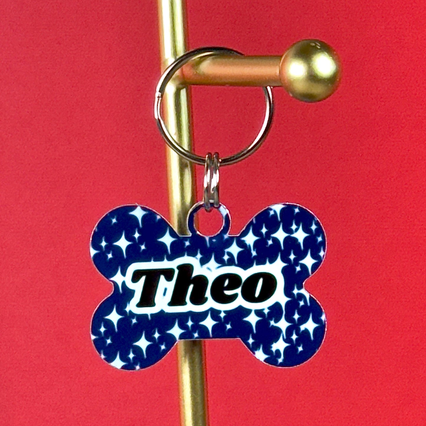Custom Aluminum Pet ID Tag – Blue & Stars Design