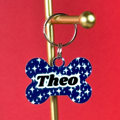 Custom Aluminum Pet ID Tag – Blue & Stars Design