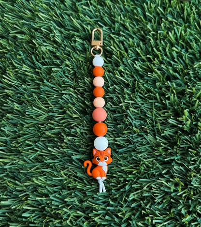 Orange Tabby Cat Silicone Bead Keychain & Bag Charm