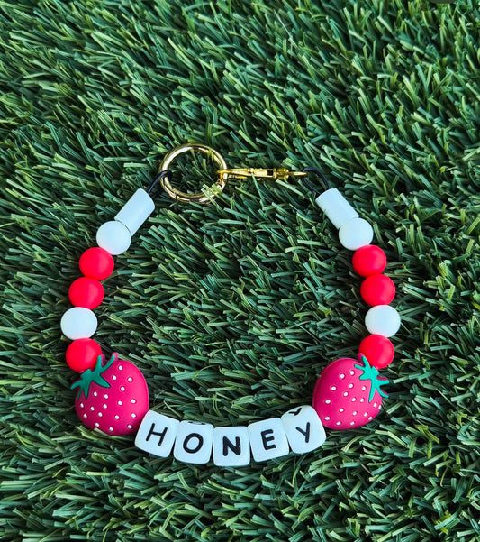 Sweet Strawberry Custom Silicone Bead Pet Collar