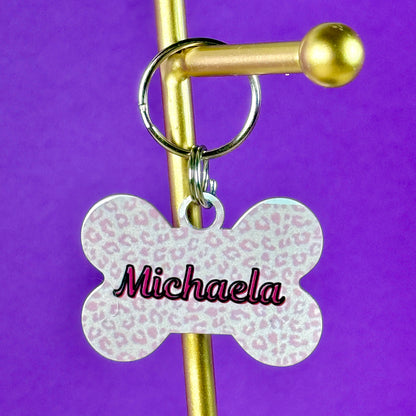 Custom Aluminum Pet ID Tag – Pink Animal Print Design
