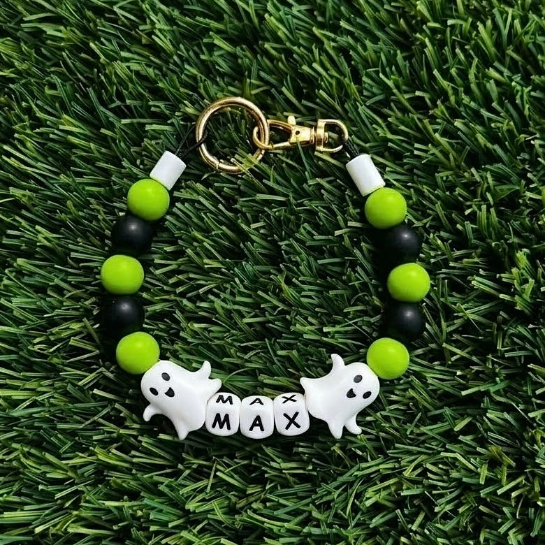 Spooky Neon Lime Ghost Custom Silicone Bead Pet Collar