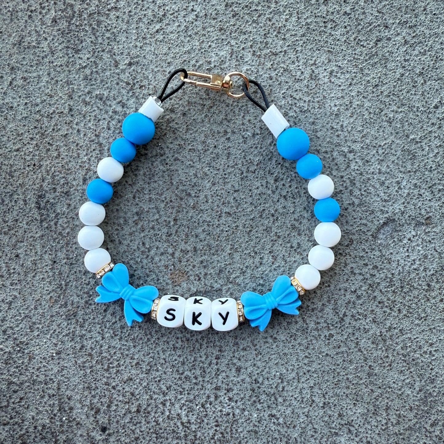 Sky Blue Bows Custom Silicone Bead Pet Collar