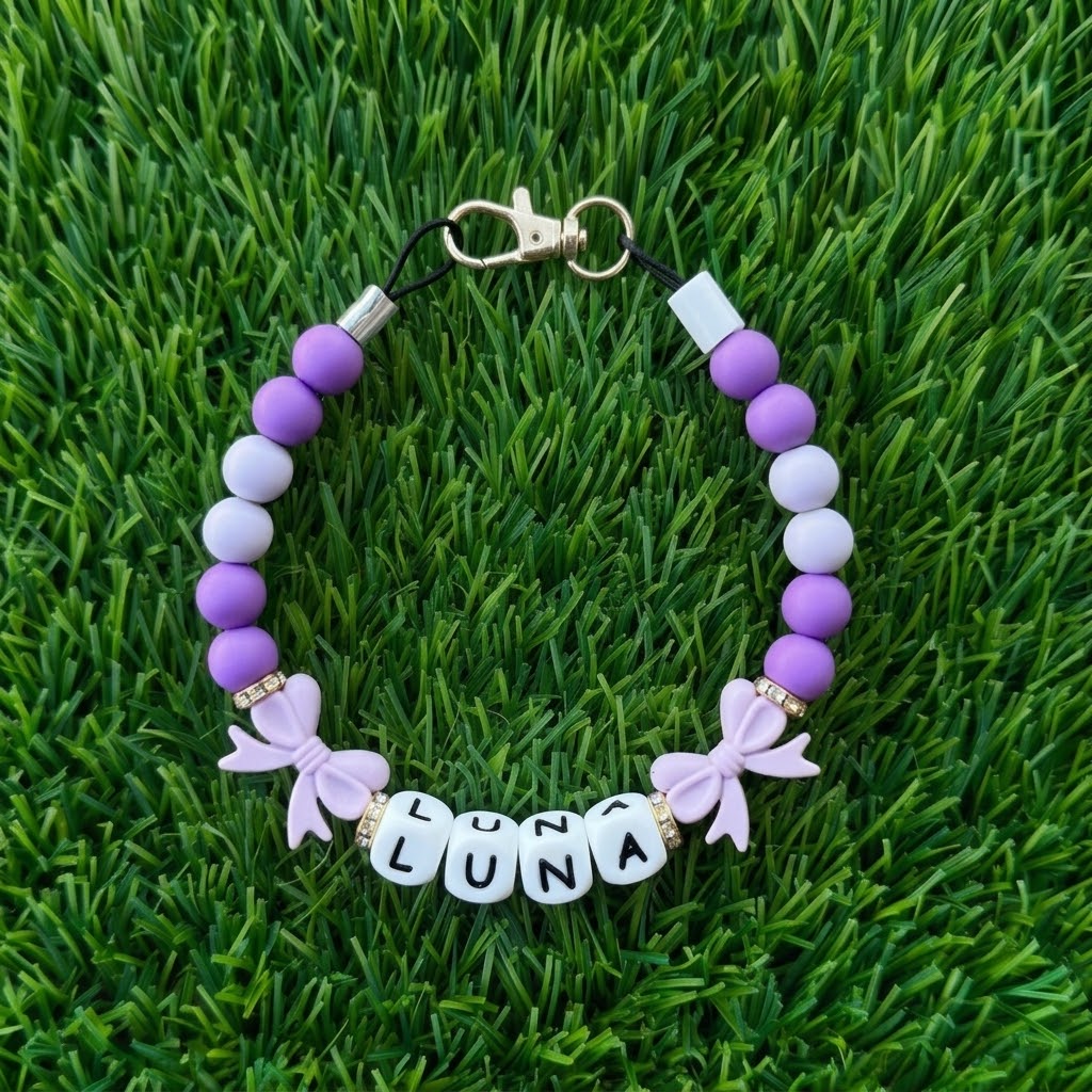 Lavender Bows Custom Silicone Bead Pet Collar