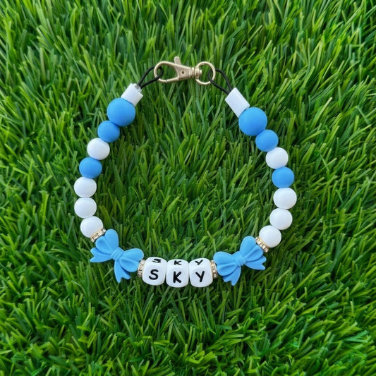 Sky Blue Bows Custom Silicone Bead Pet Collar