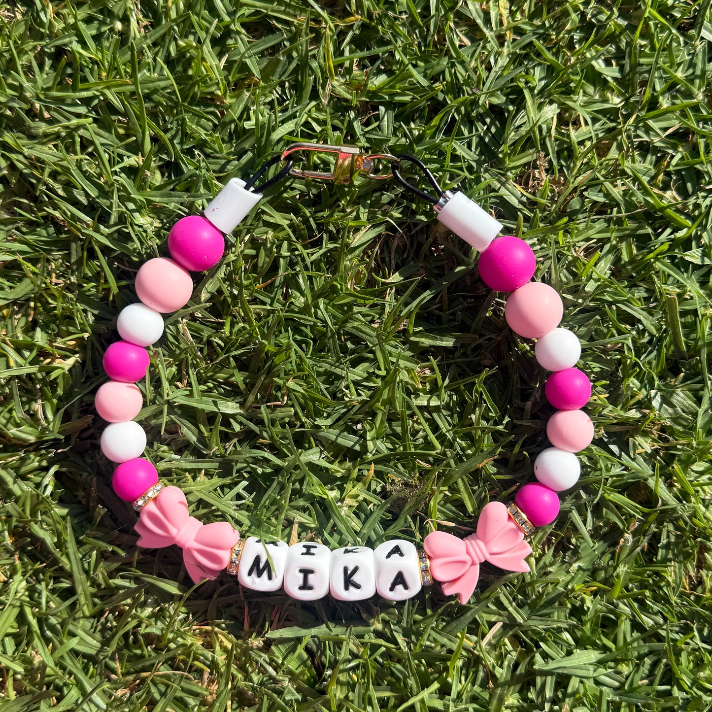Pretty Pink Bows Custom Silicone Bead Pet Collar