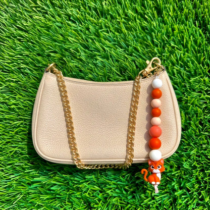 Orange Tabby Cat Silicone Bead Keychain & Bag Charm