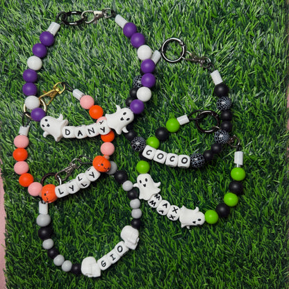 Spooky Skull Custom Silicone Bead Pet Collar